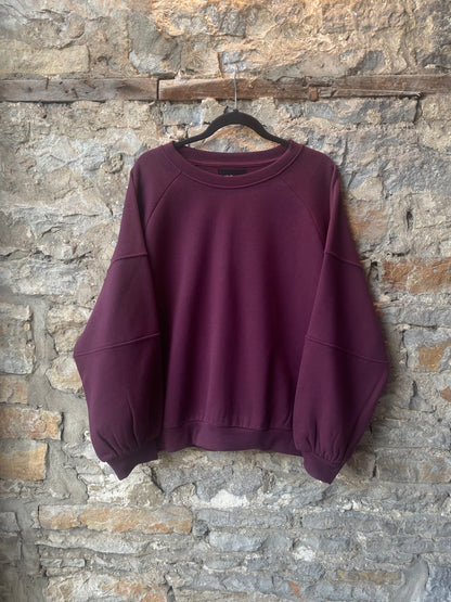 Raglan Sleeve Cotton Sweatshirt- Burgundy