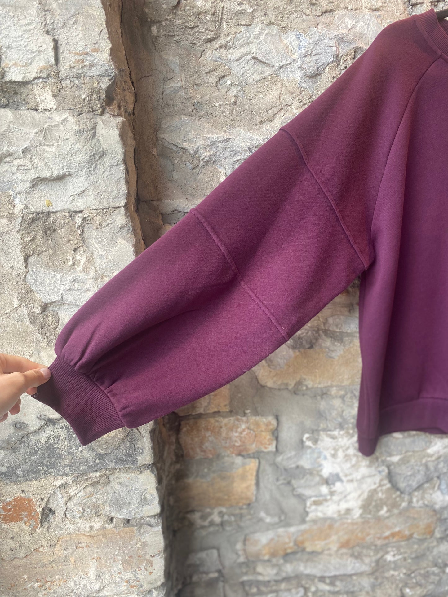 Raglan Sleeve Cotton Sweatshirt- Burgundy