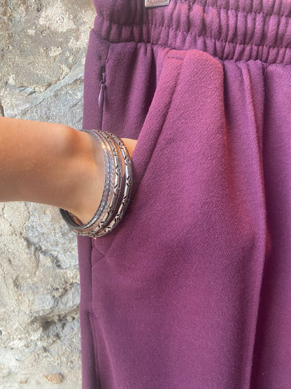 Wide Leg Cotton Lounge Pants - Burgundy