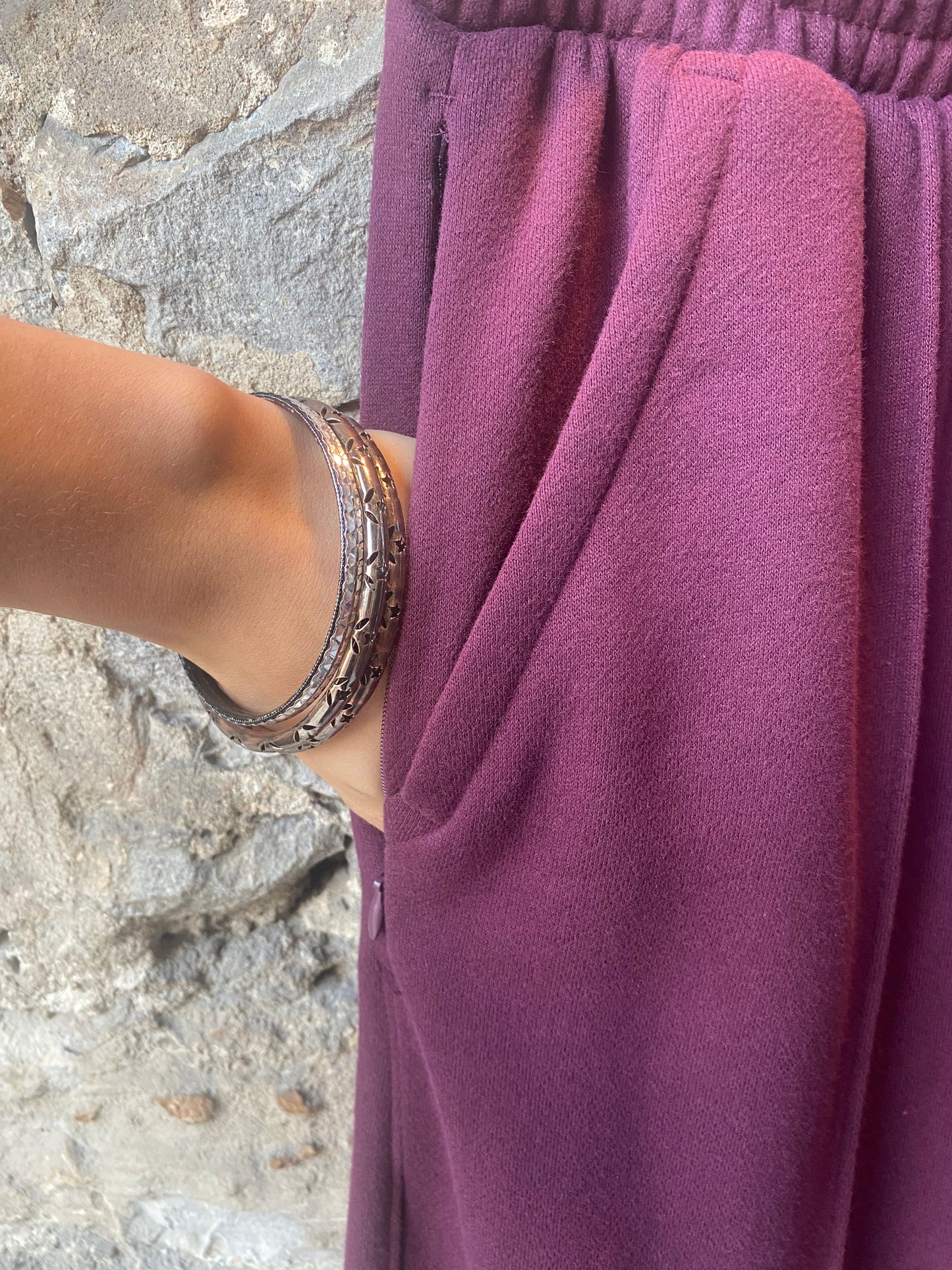 Wide Leg Cotton Lounge Pants - Burgundy