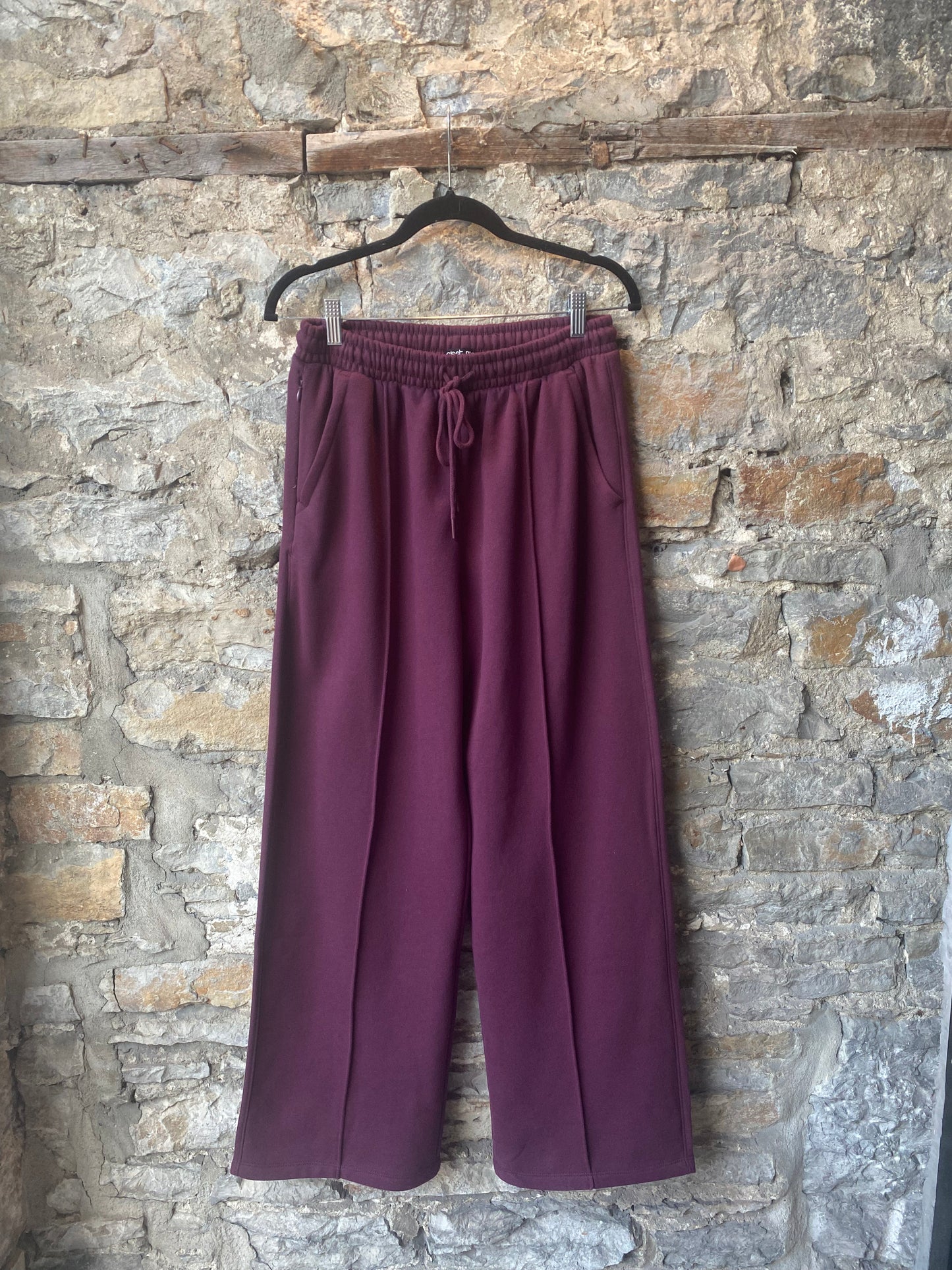 Wide Leg Cotton Lounge Pants - Burgundy