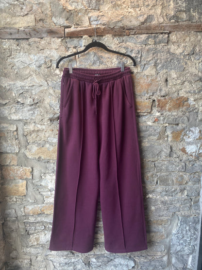 Wide Leg Cotton Lounge Pants - Burgundy