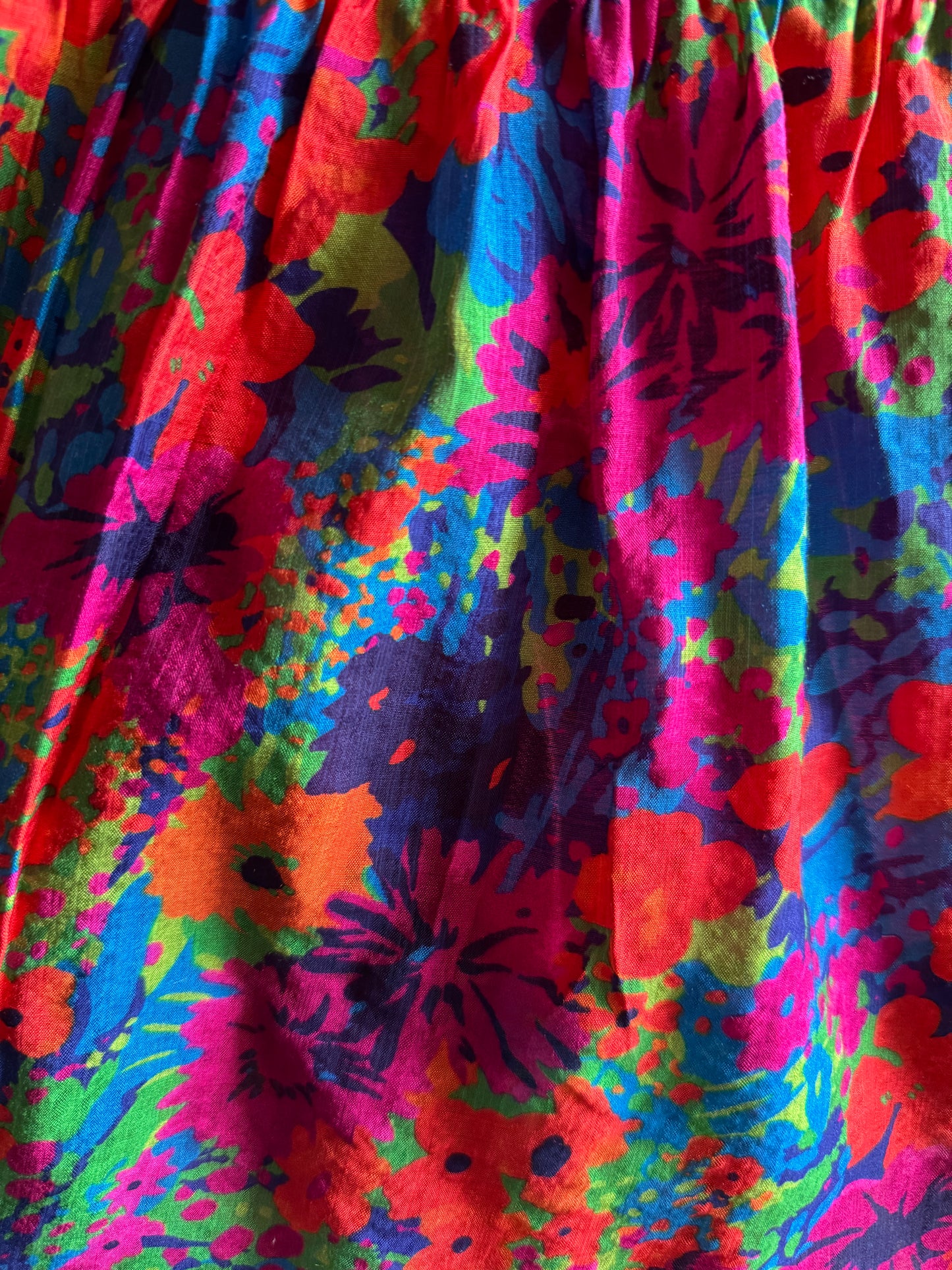 Lightweight Multicolour Tiered Empire Floral Dress - PINK, ORANGE, GREEN