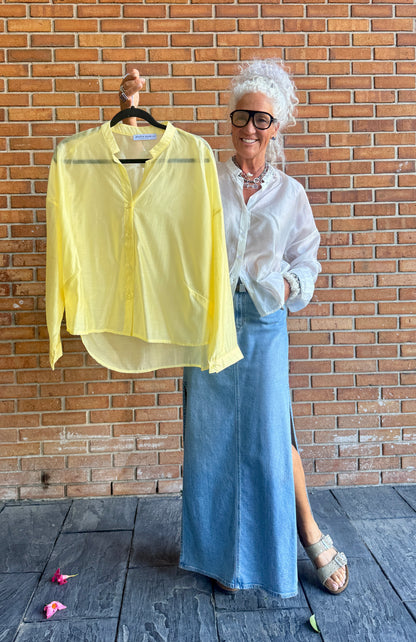 Lightweight Semi-Sheer Button Front Shirt - Pale YELLOW