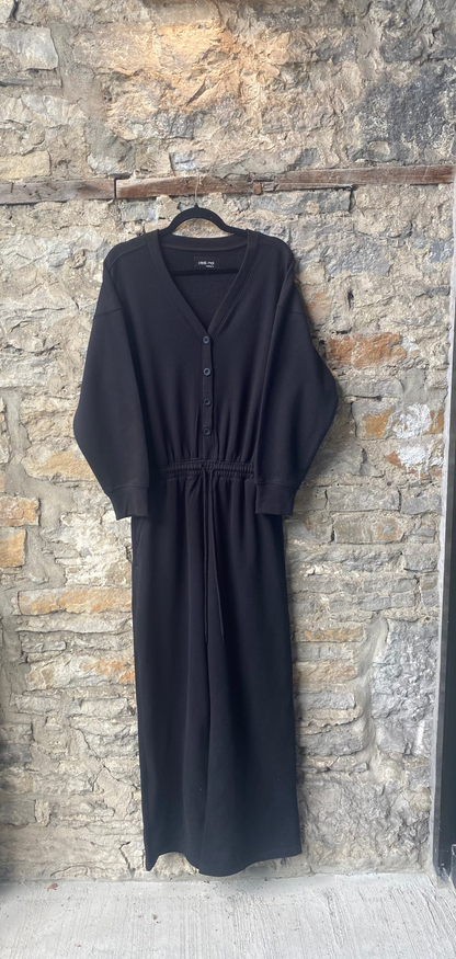 Cotton Long Sleeve Wide Leg Jumpsuit- BLACK