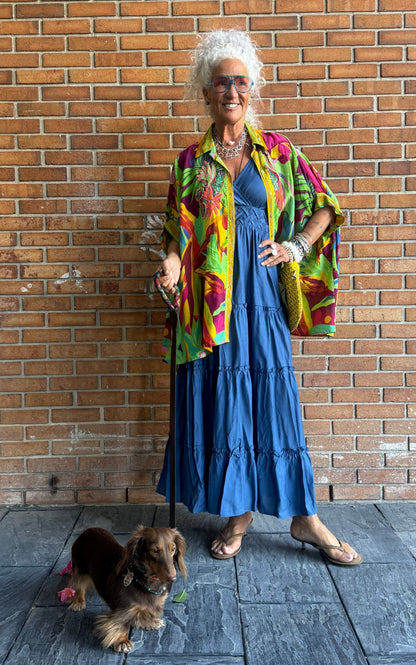Oversized Colourful Cotton Shirt with Beading- YELLOW, PINK, PURPLE, GREEN