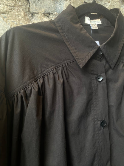 Oversized Black Cotton Shirt Dress with Pockets