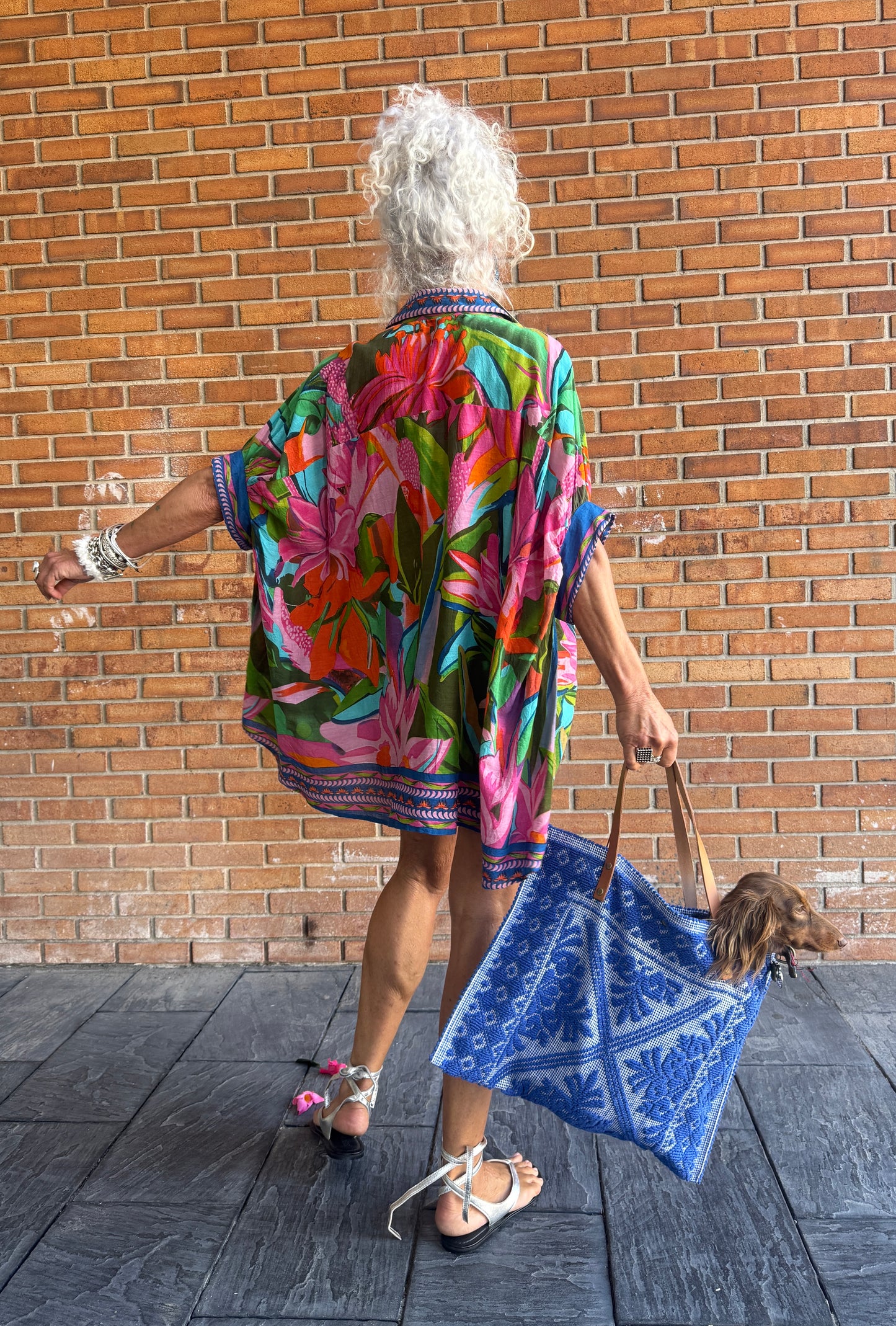 Oversized Colourful Shirt with embellishment - PINK BLUE GREEN CORAL