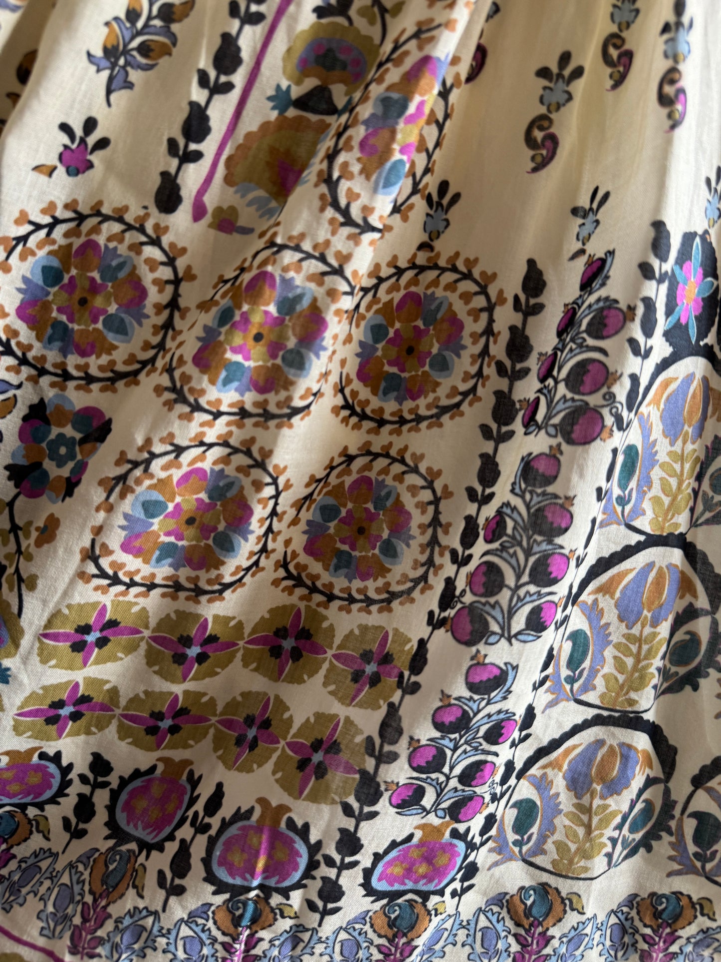 100% Linen Empire Waist Bohemian Patterned Dress with Pockets