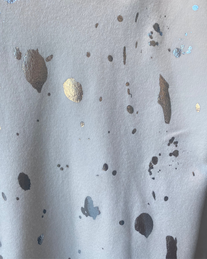 Relaxed Fit Off White Sweater with Silver Metallic Detail