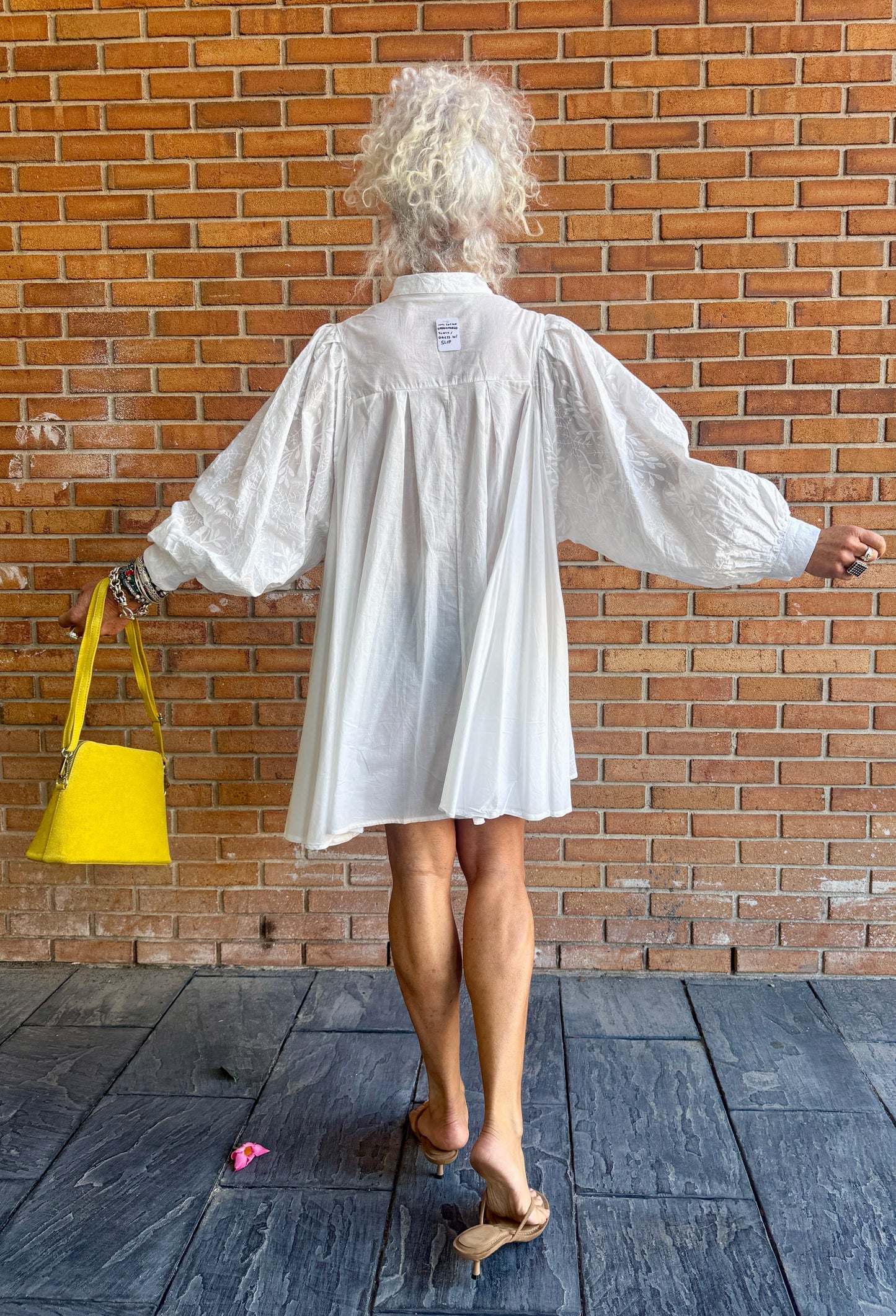 100% Cotton Embroidered Button Front Tunic Dress with Slip