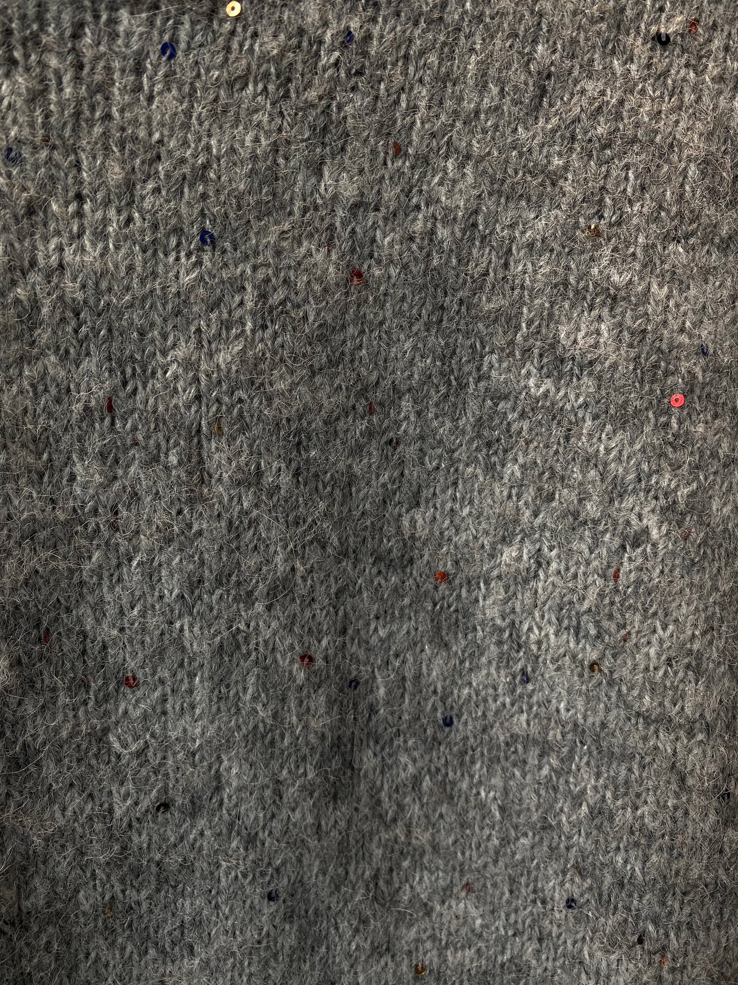 Oversized Grey Knit Sweater with Multicolour Sequins