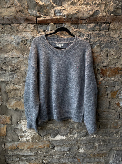 Oversized Grey Knit Sweater with Multicolour Sequins