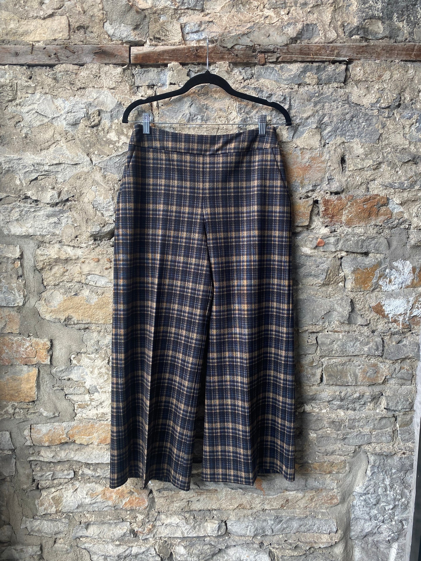 Plaid Wide Leg Cropped Ponte Pants