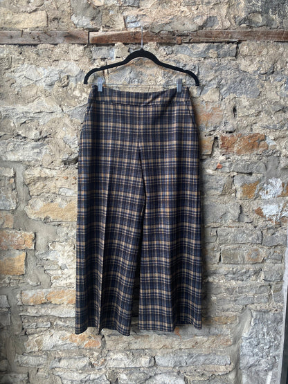 Plaid Wide Leg Cropped Ponte Pants