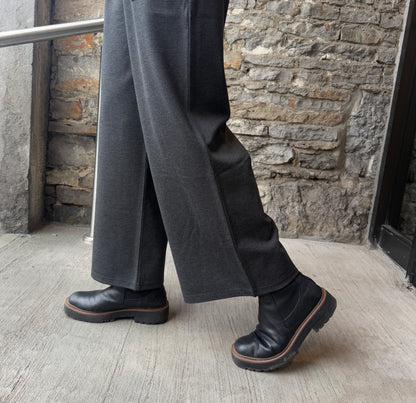Ponte Knit wide leg cropped Pants with POCKETS - Heather Charcoal