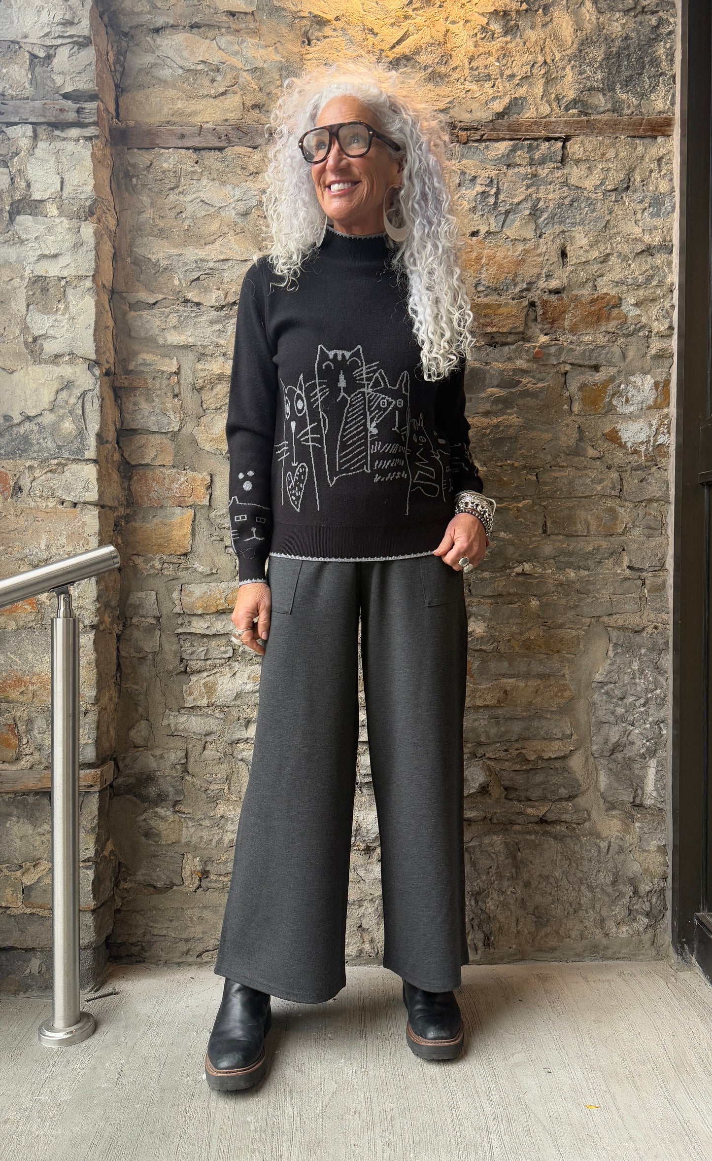 Ponte Knit wide leg cropped Pants with POCKETS - Heather Charcoal