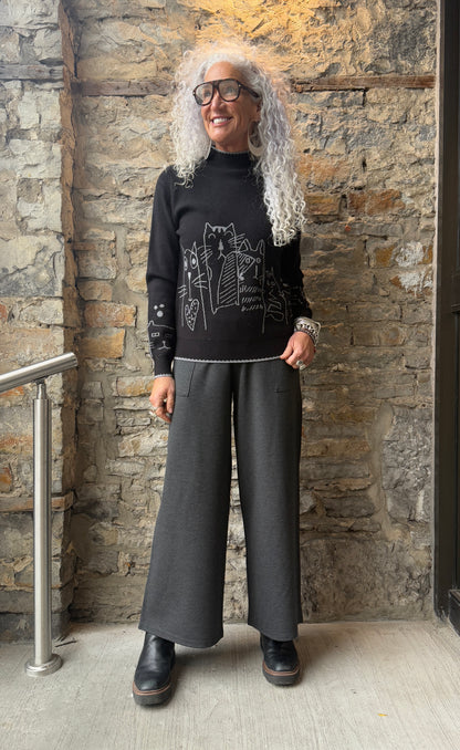 Ponte Knit wide leg cropped Pants with POCKETS - Heather Charcoal