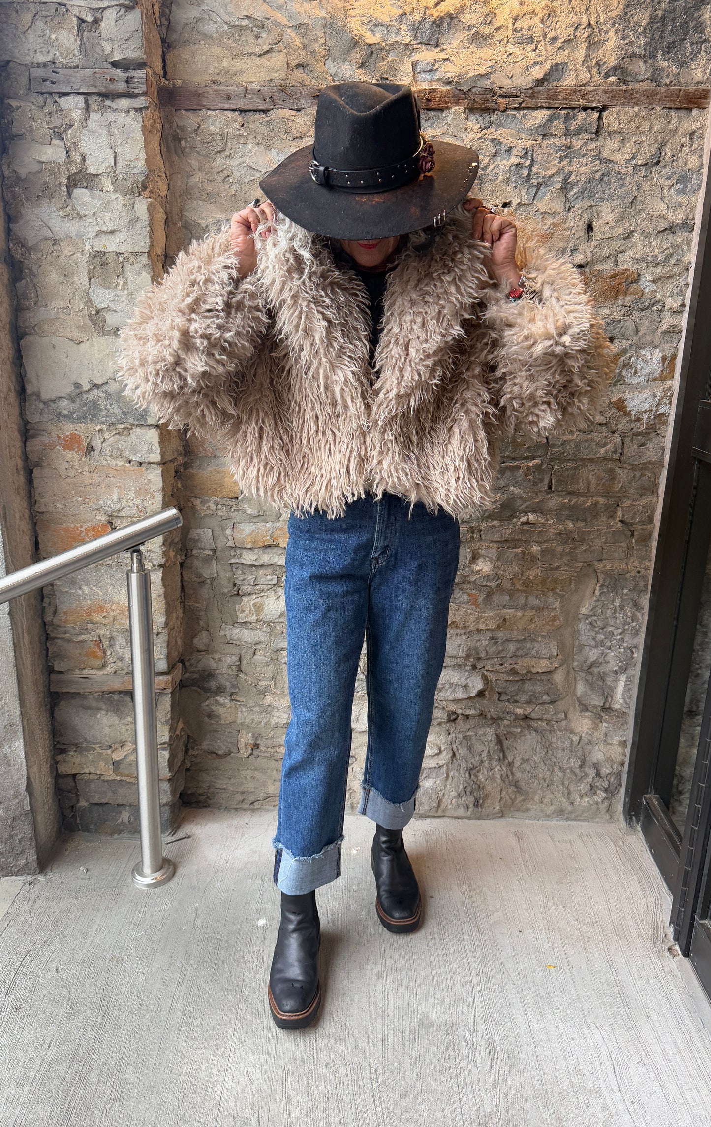 Tan Faux Fur Cropped Jacket