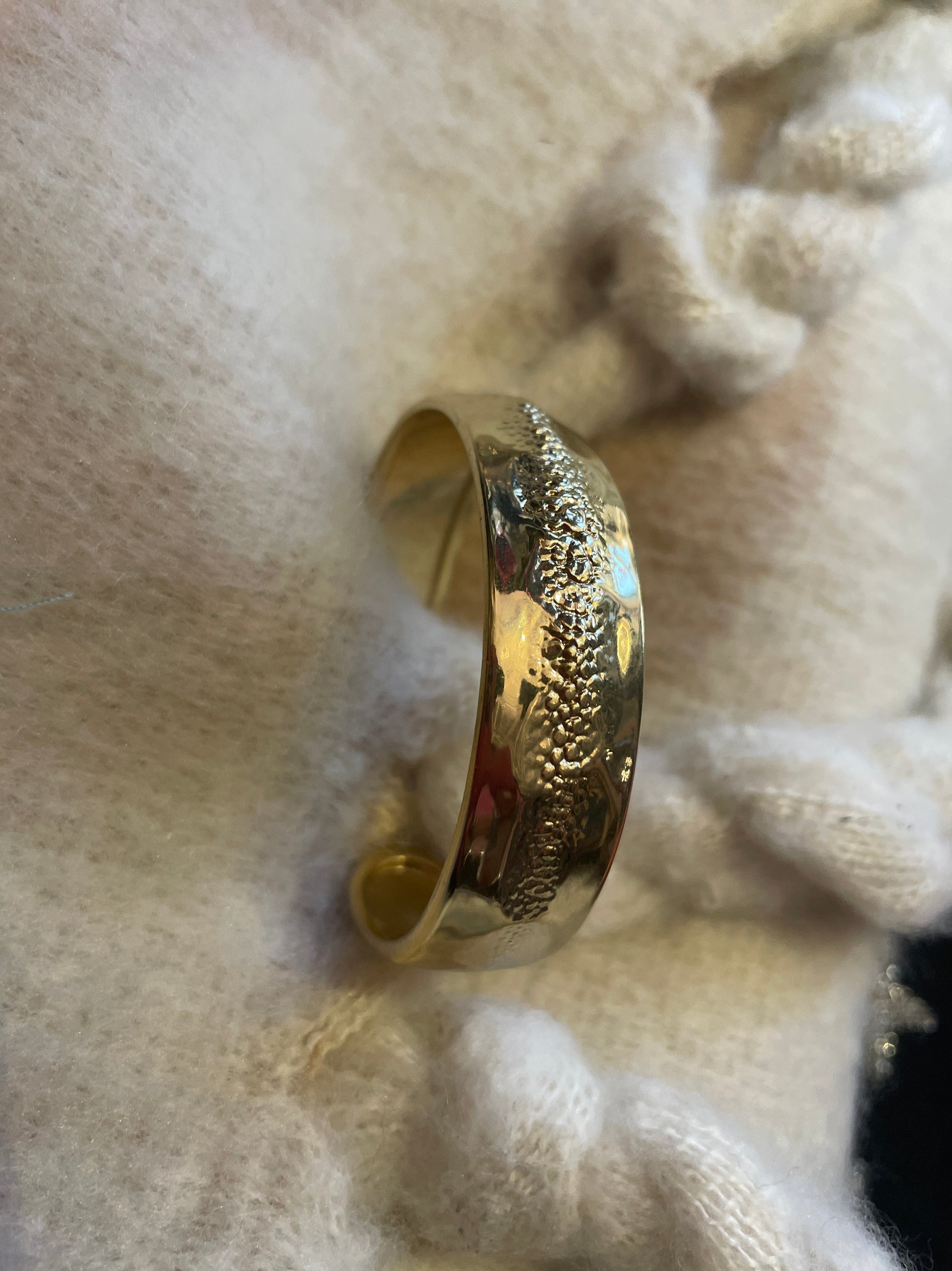 Gold Open Bracelet Cuff with texture pattern