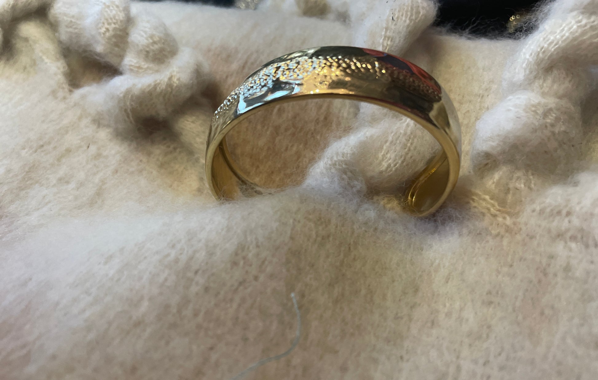Gold Open Bracelet Cuff with texture pattern