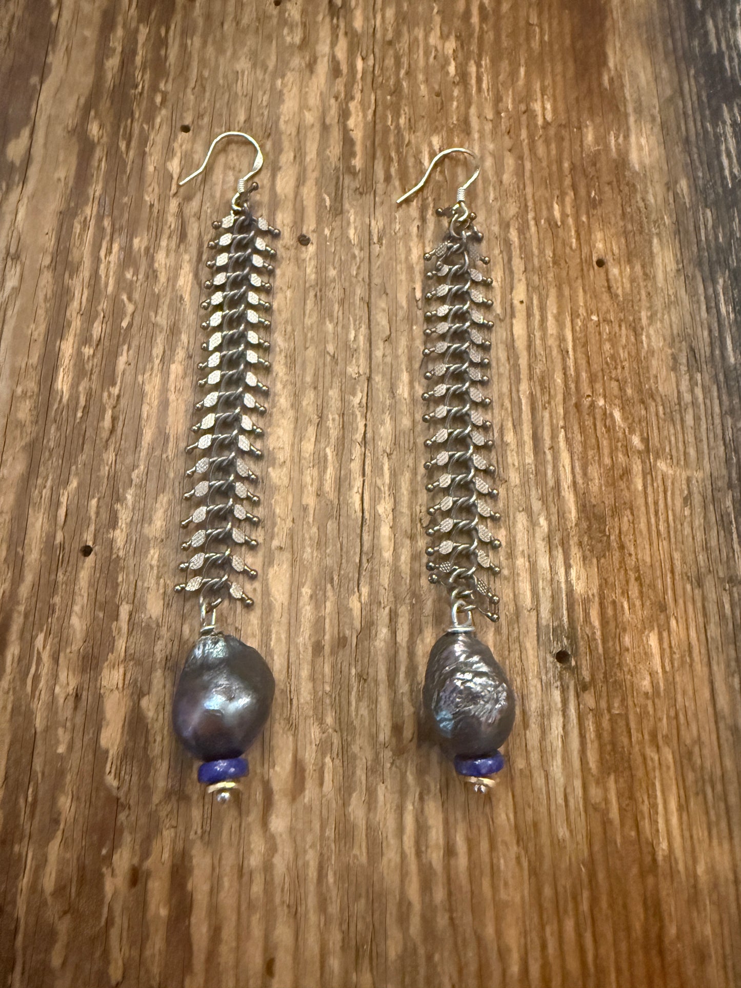 Long Grey Peacock Pearl  - Grey