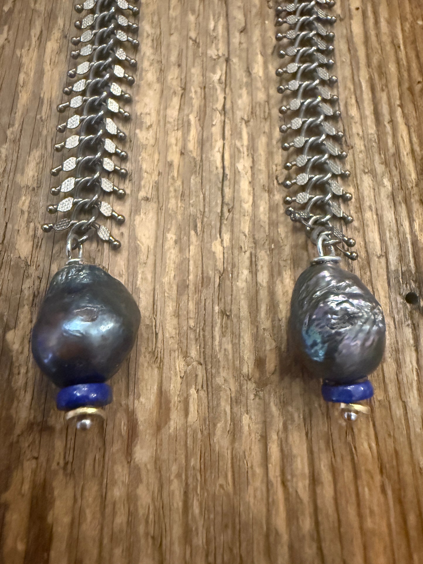 Long Grey Peacock Pearl  - Grey