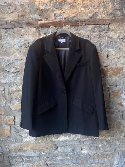 One Button Black Blazer with padded shoulders