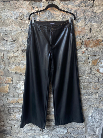 Wide Leg Pleather Pants WITH POCKETS - BLACK