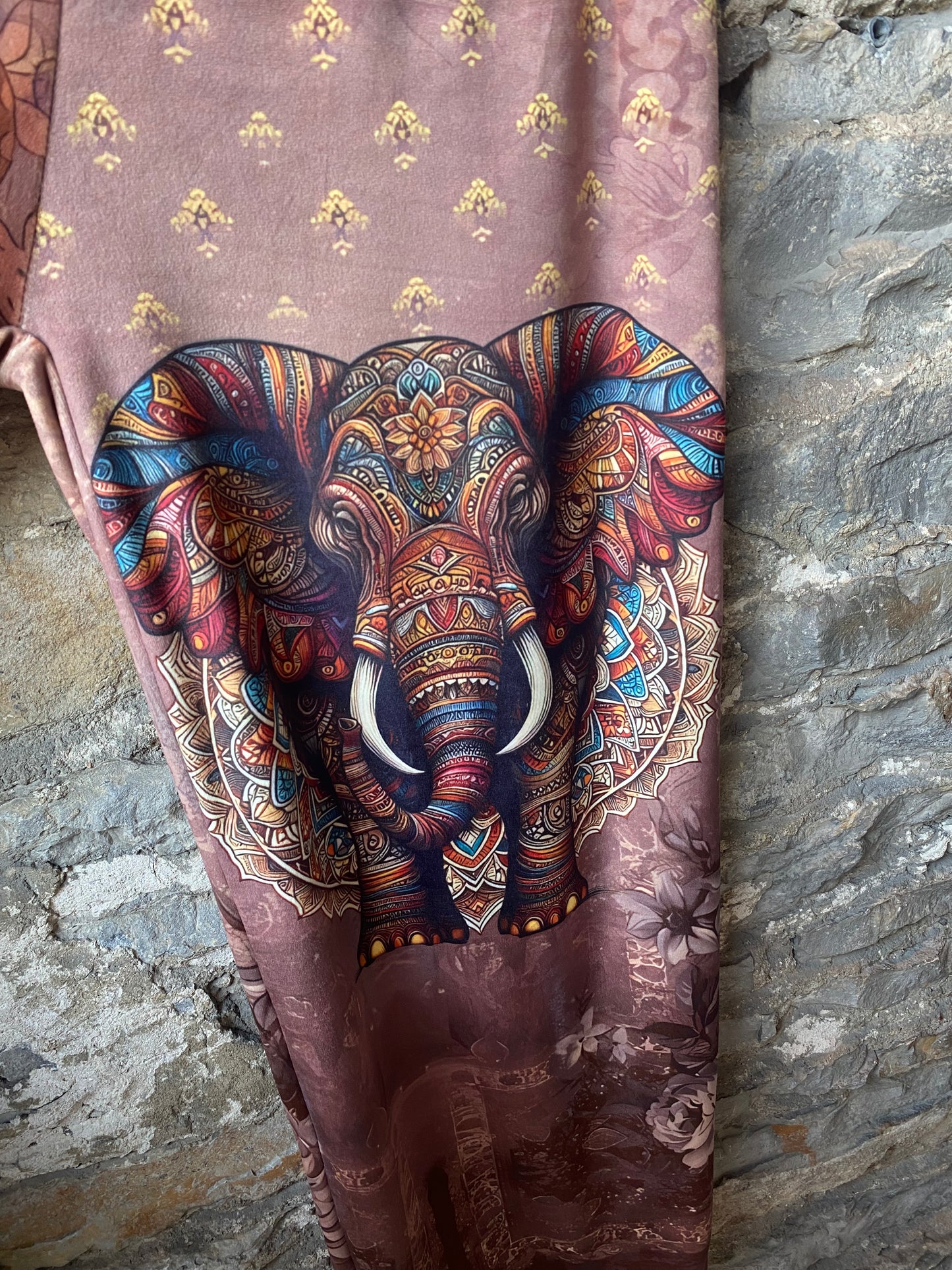 Velour Multicolour Elephant Zen Print Top and Wide Leg Pant 2pc SET