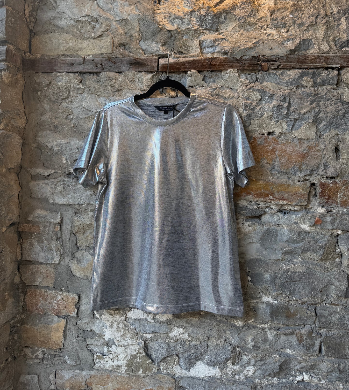Metallic V neck T shirt- SILVER