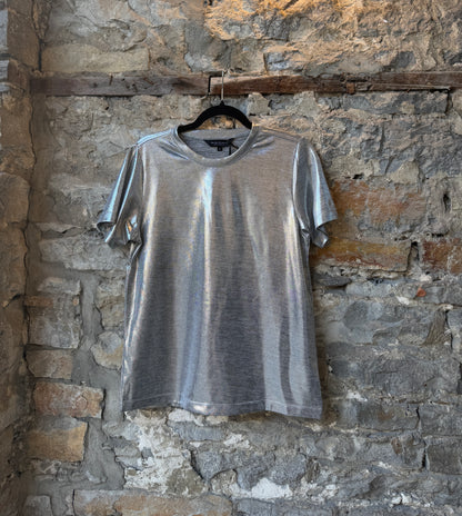 Metallic V neck T shirt- SILVER