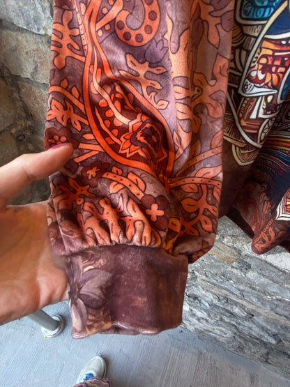 Velour Multicolour Elephant Zen Print Top and Wide Leg Pant 2pc SET