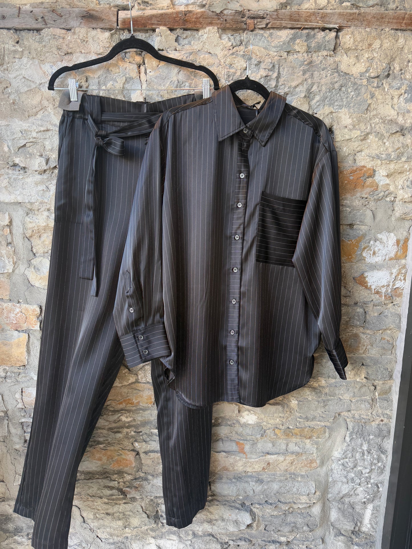 Silky Pinstripe Shirt - Black and White