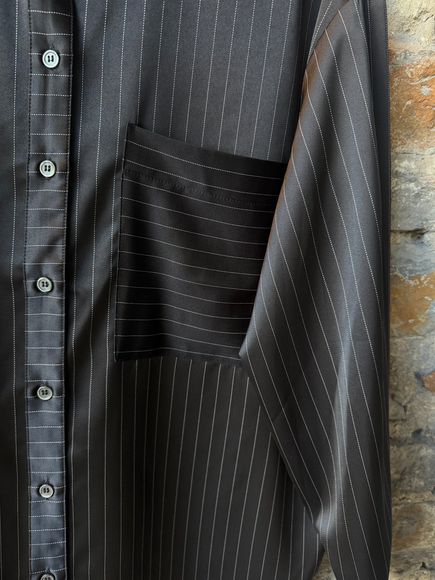 Silky Pinstripe Mens Inspired Pant with Pockets- Black and White