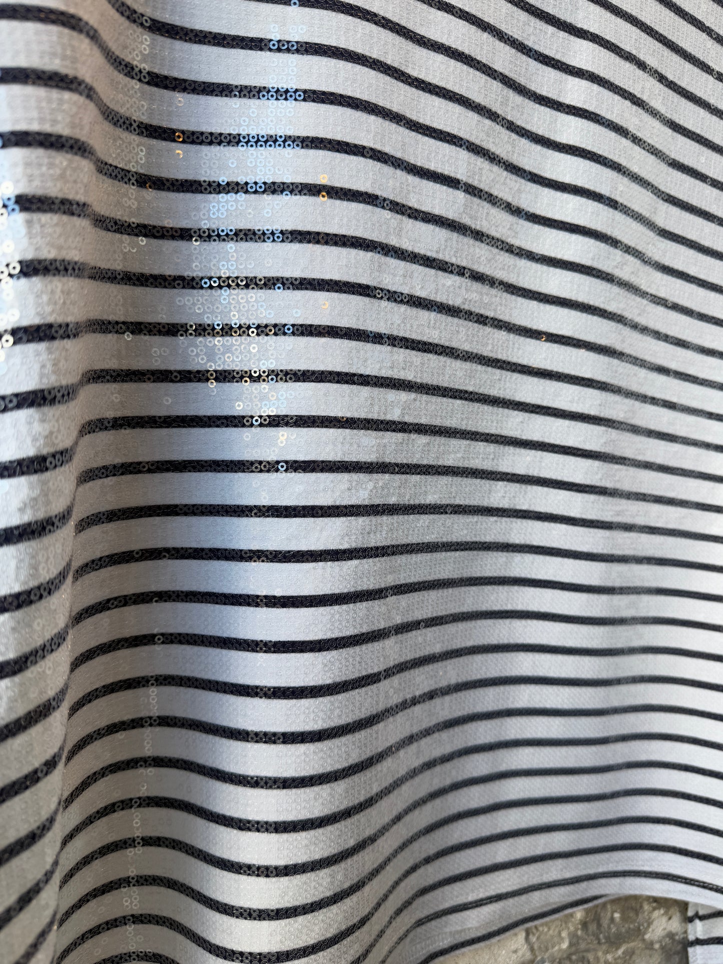 Sequin Stripe Long Sleeve Top- Dark Navy and White