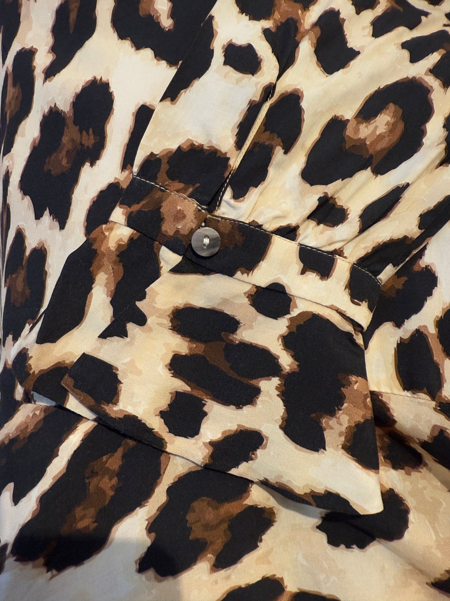 Animal Print Short Tiered Tunic Dress Brown Black Ivory