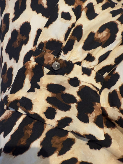 Animal Print Short Tiered Tunic Dress Brown Black Ivory