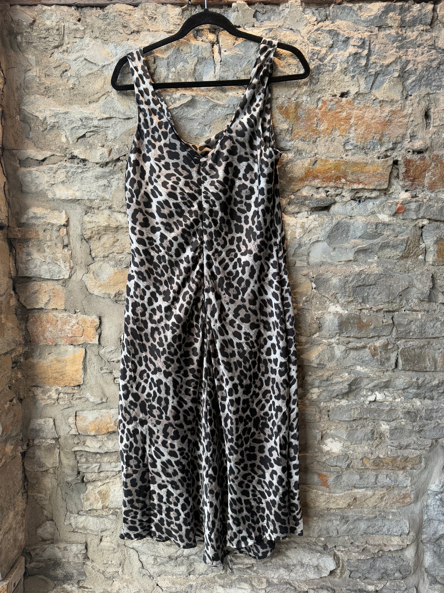 Animal Print Slip Dress Black Grey White