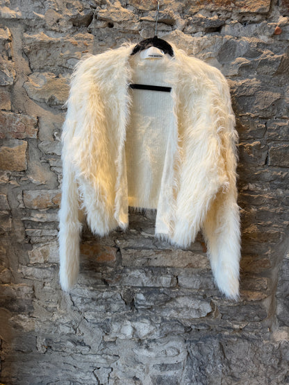 Faux Fur Shag Cropped Cardigan Jacket- IVORY
