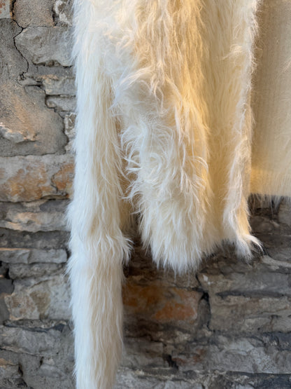 Faux Fur Shag Cropped Cardigan Jacket- IVORY