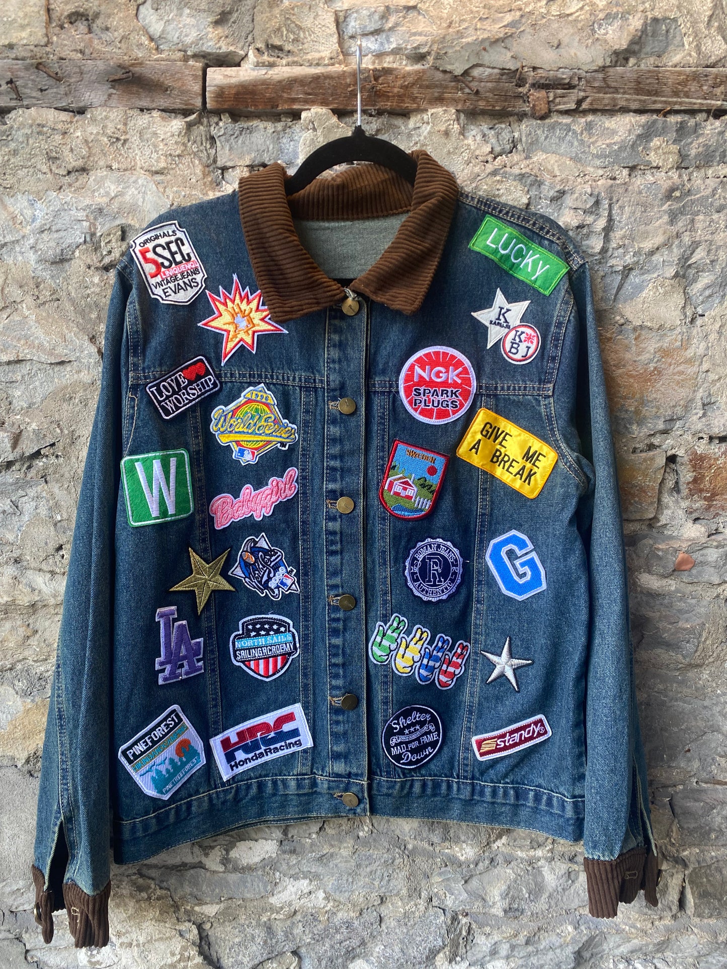Cotton Denim Jacket with Multicolour Patches