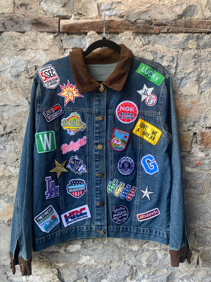 Cotton Denim Jacket with Multicolour Patches