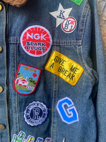 Cotton Denim Jacket with Multicolour Patches
