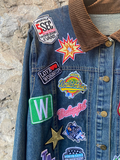 Cotton Denim Jacket with Multicolour Patches
