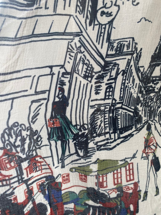 Black and White City Print Wool/Silk Scarf