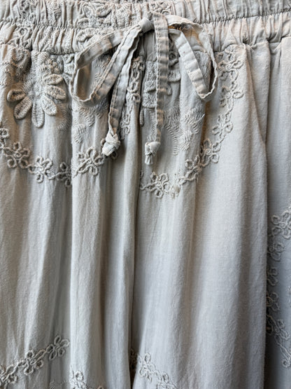 100% Cotton Boho Loose Wide Leg Pant with Pockets and Lace Detail- Sand
