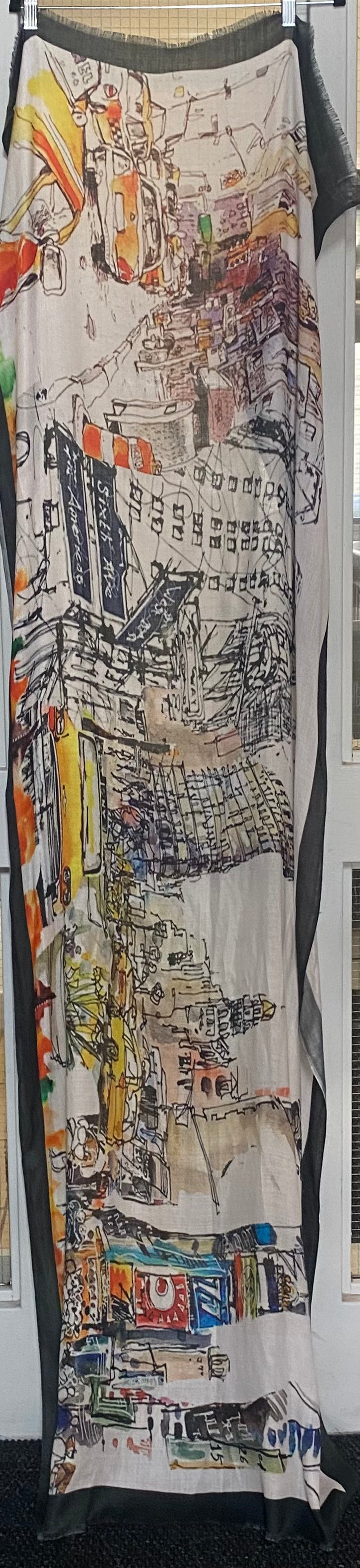 New York City Scape Wool/Silk Printed Scarf