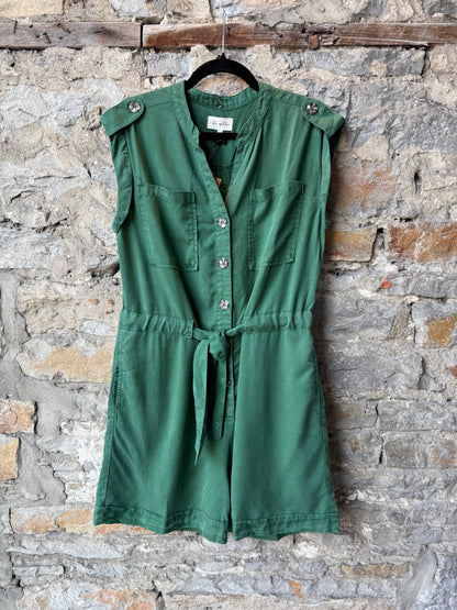 One Piece Oversized Relaxed Short Jumper with Pockets- Vintage Emerald Green