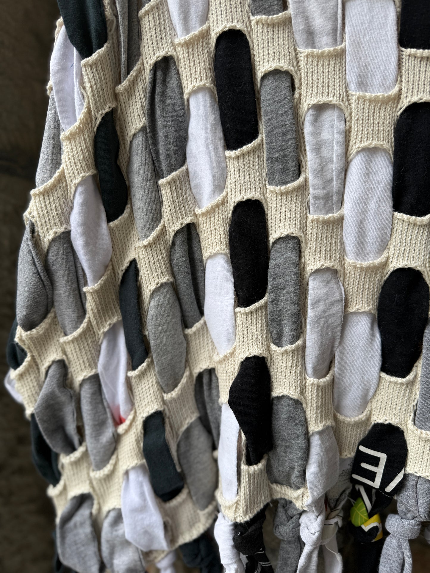 Recycled Black Grey and White on Oatmeal Cotton Oversized Cropped Relaxed Fit Pullover Sweater